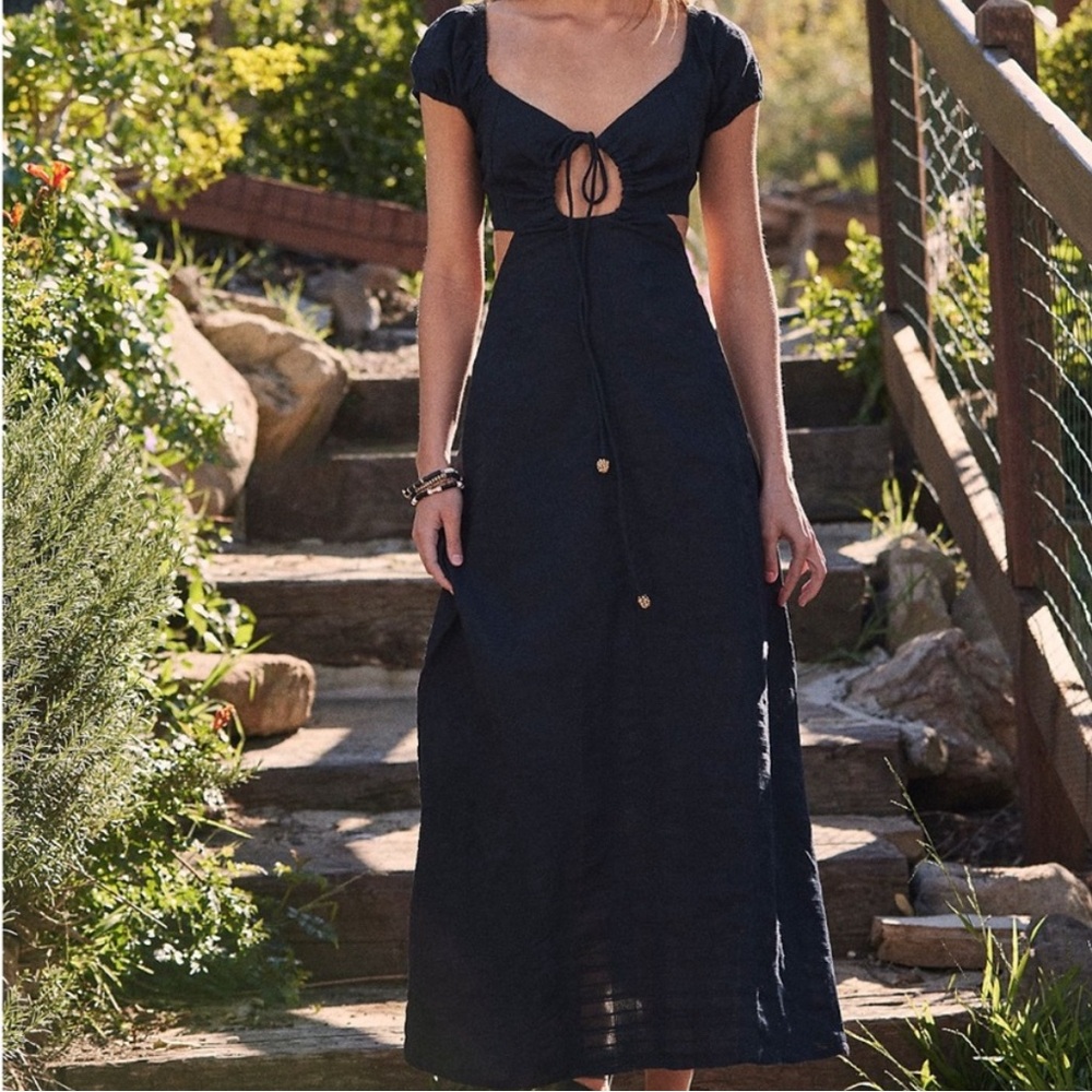 {Free People} Extra Dose Midi Dress Black Size S NWT